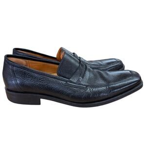 SANDRO MOSCOLONI PEBBLED LEATHER PENNY LOAFERS IN BLACK MEN'S 11.5 D